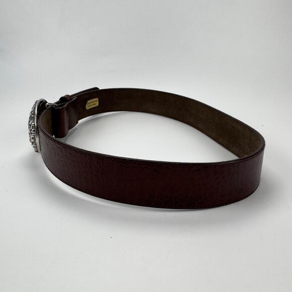 Vintage ROC 1996 Brown Genuine Leather Belt Silver Buckle Florals Womens Size M - Picture 3 of 9
